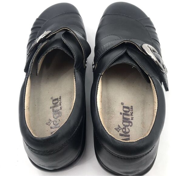 Alegria KHLOE Black Leather Buckle Side Slip On Loafer Comfort Support Shoes - Picture 7 of 16